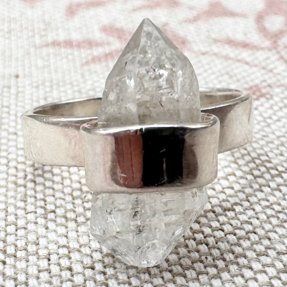 Herkimer diamond quartz ring, size L/5.5