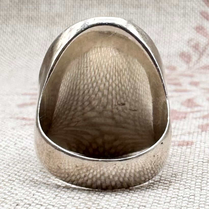 Moss agate ring, London 1975, size P/7.5