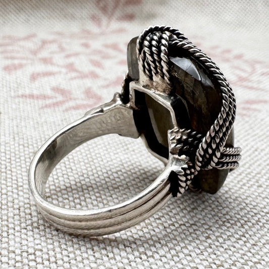 Iridescent labradorite ring, size O (US 7)