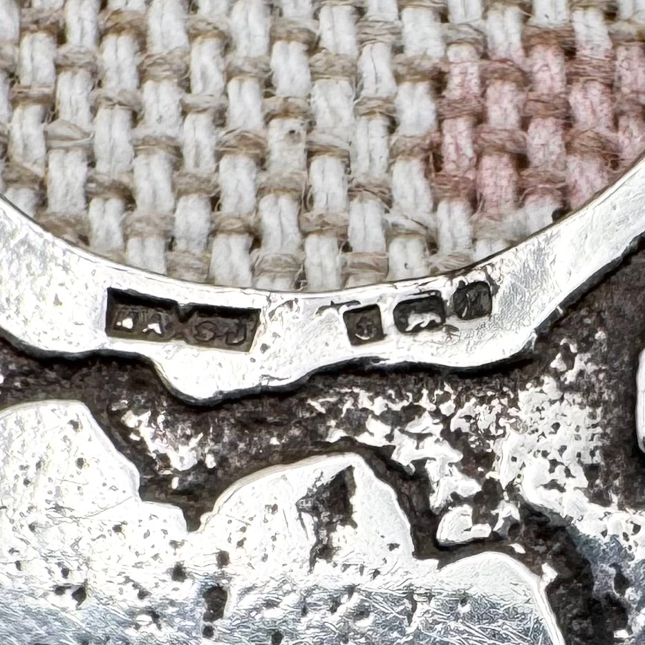 Handmade silver pendant with flying geese and turquoise – Birmingham 1986