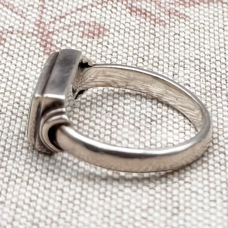 Silver & turquoise rectangular ring, size O/7