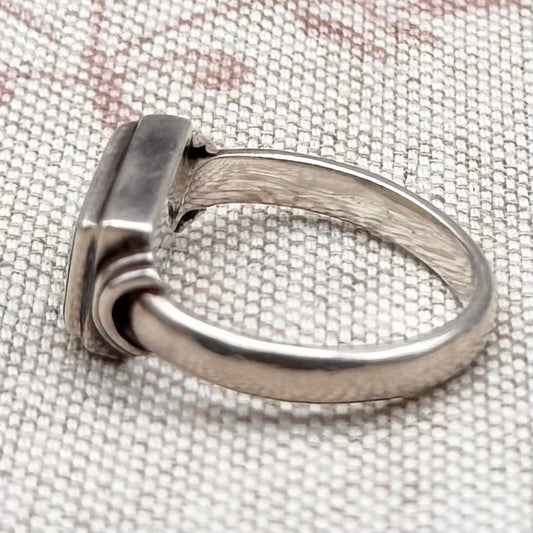 Silver & turquoise rectangular ring, size O (US 7)