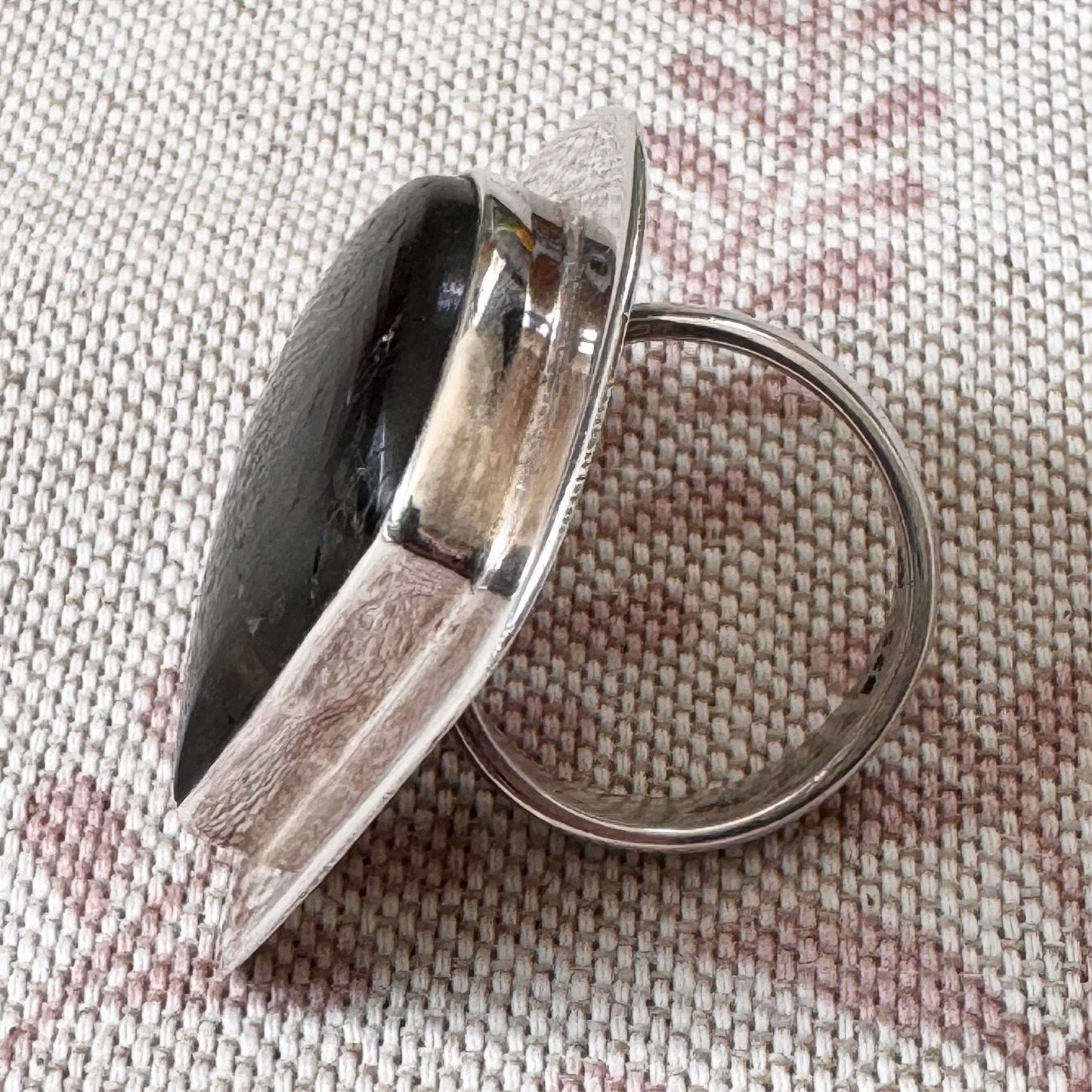 Triangular labradorite statement ring, size L.5/6 (adjustable)