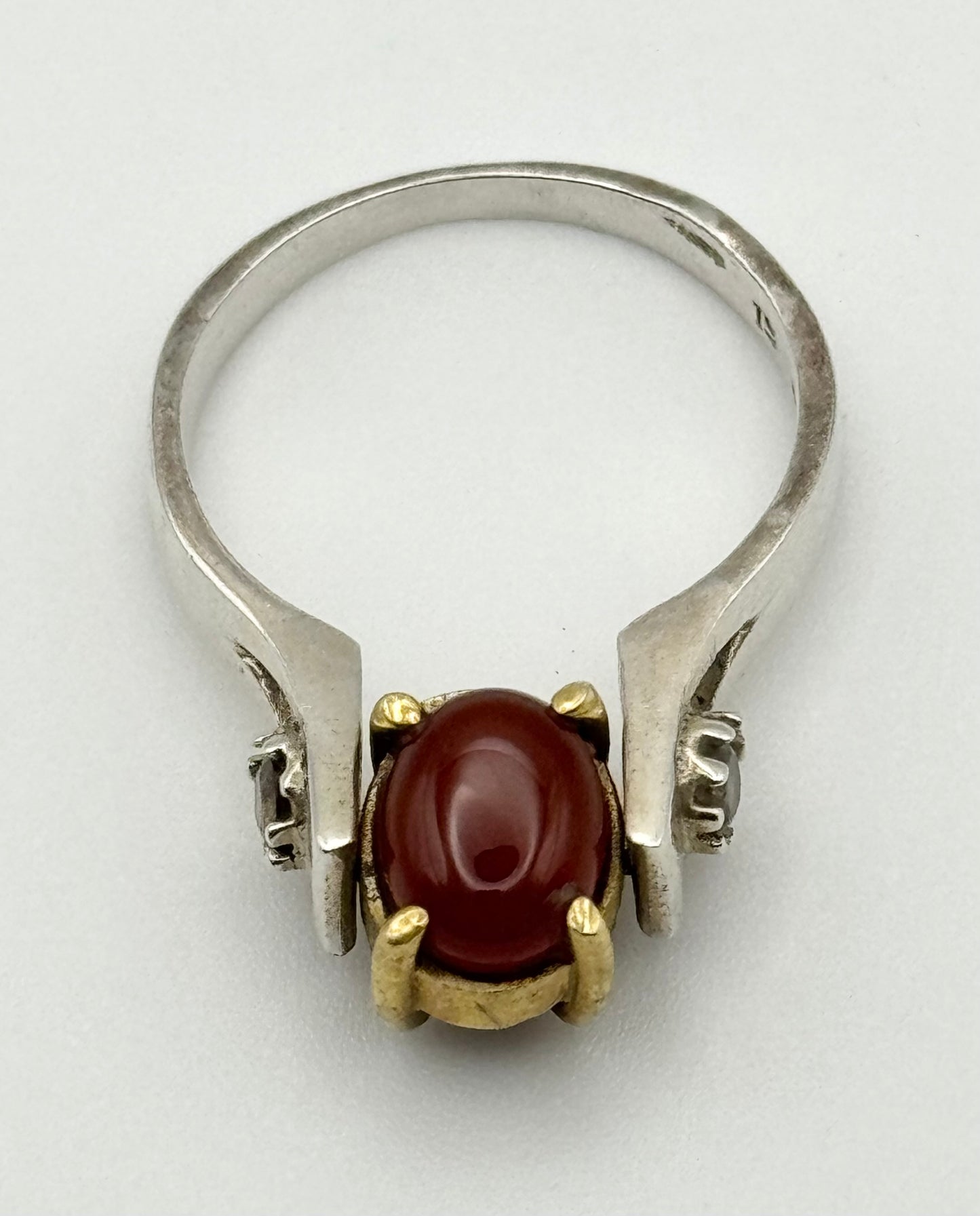 Spinner ring with carnelian and tiger eye, size S/9