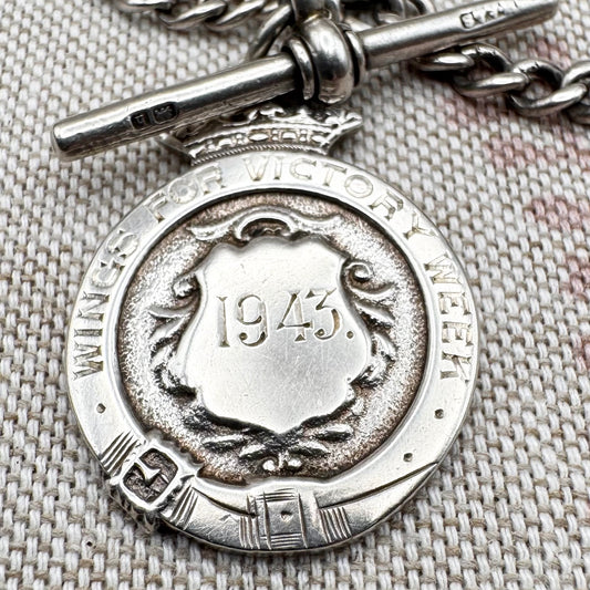 Antique Albert chain (Birmingham 1907) with WWII medallion (London 1929)
