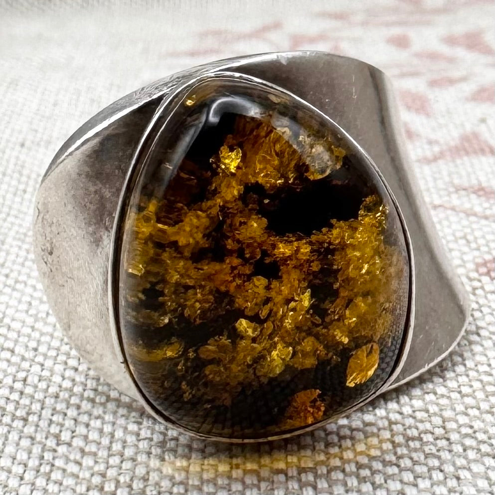 Chunky and adjustable amber ring, size L/5.5