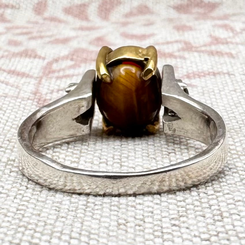 Spinner ring with carnelian and tiger eye, size S/9
