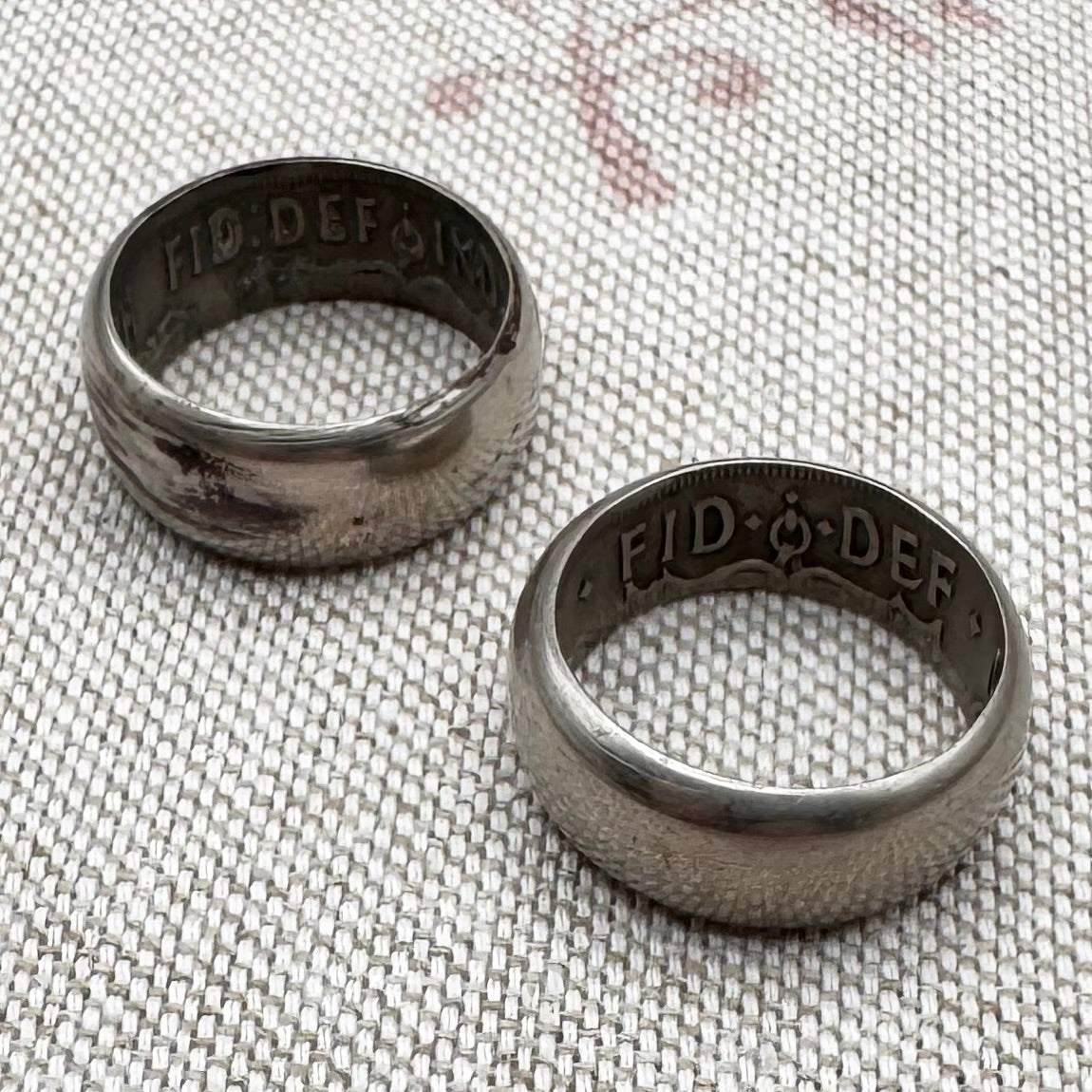 Half-crown coin rings – 1948 & 1950 coin jewellery, size N/6.5