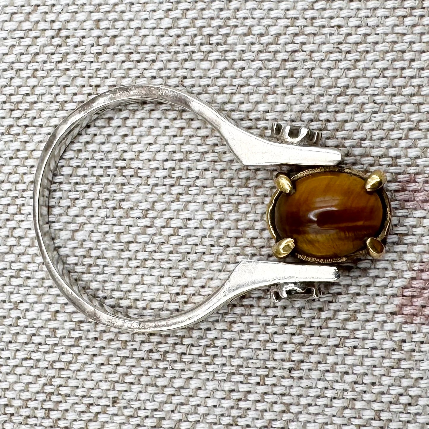 Spinner ring with carnelian and tiger eye, size S/9