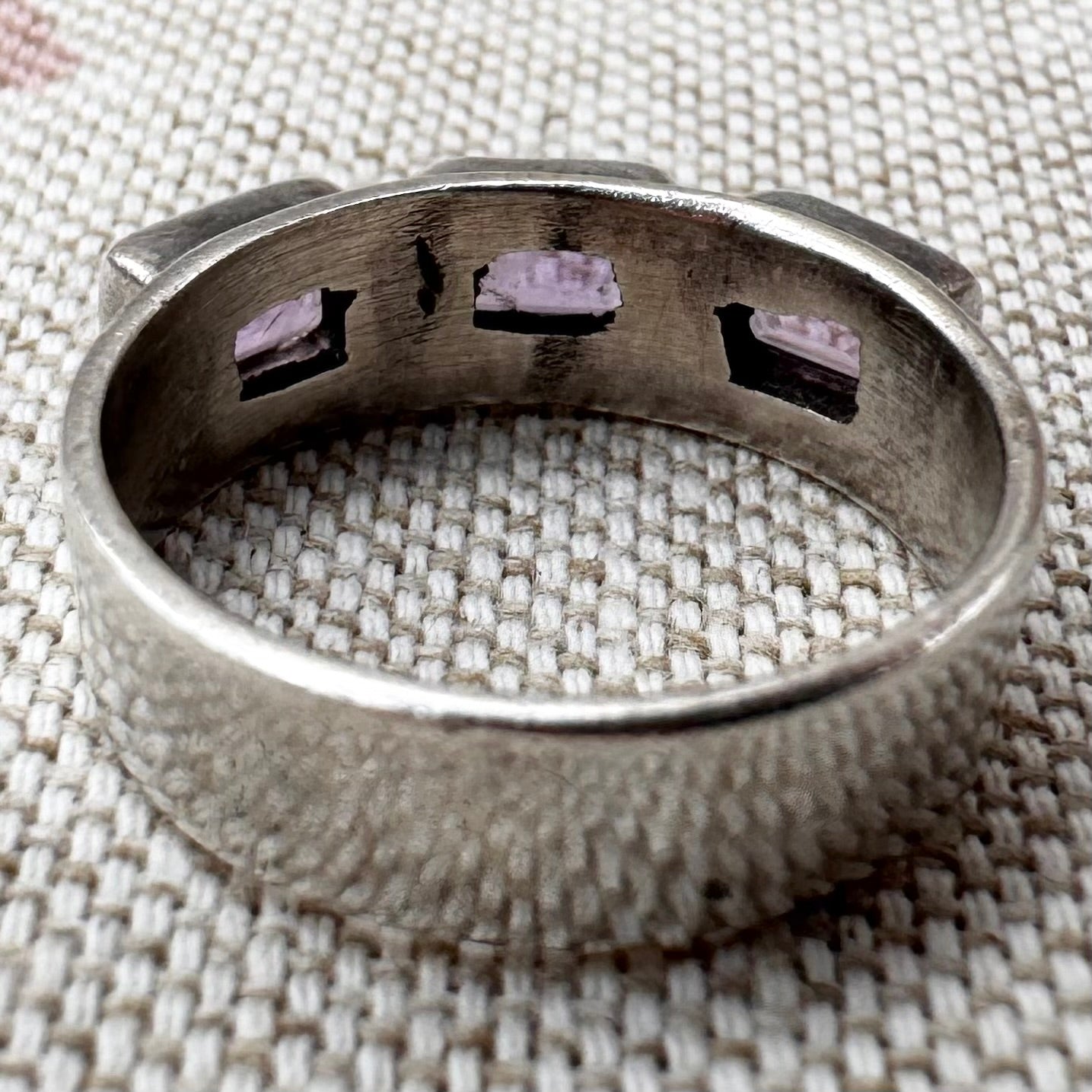 Amethyst ring – triple stone design, size L.5/6