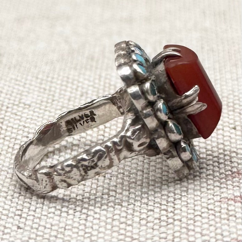Carnelian and turquoise vintage ring, size J/4.5