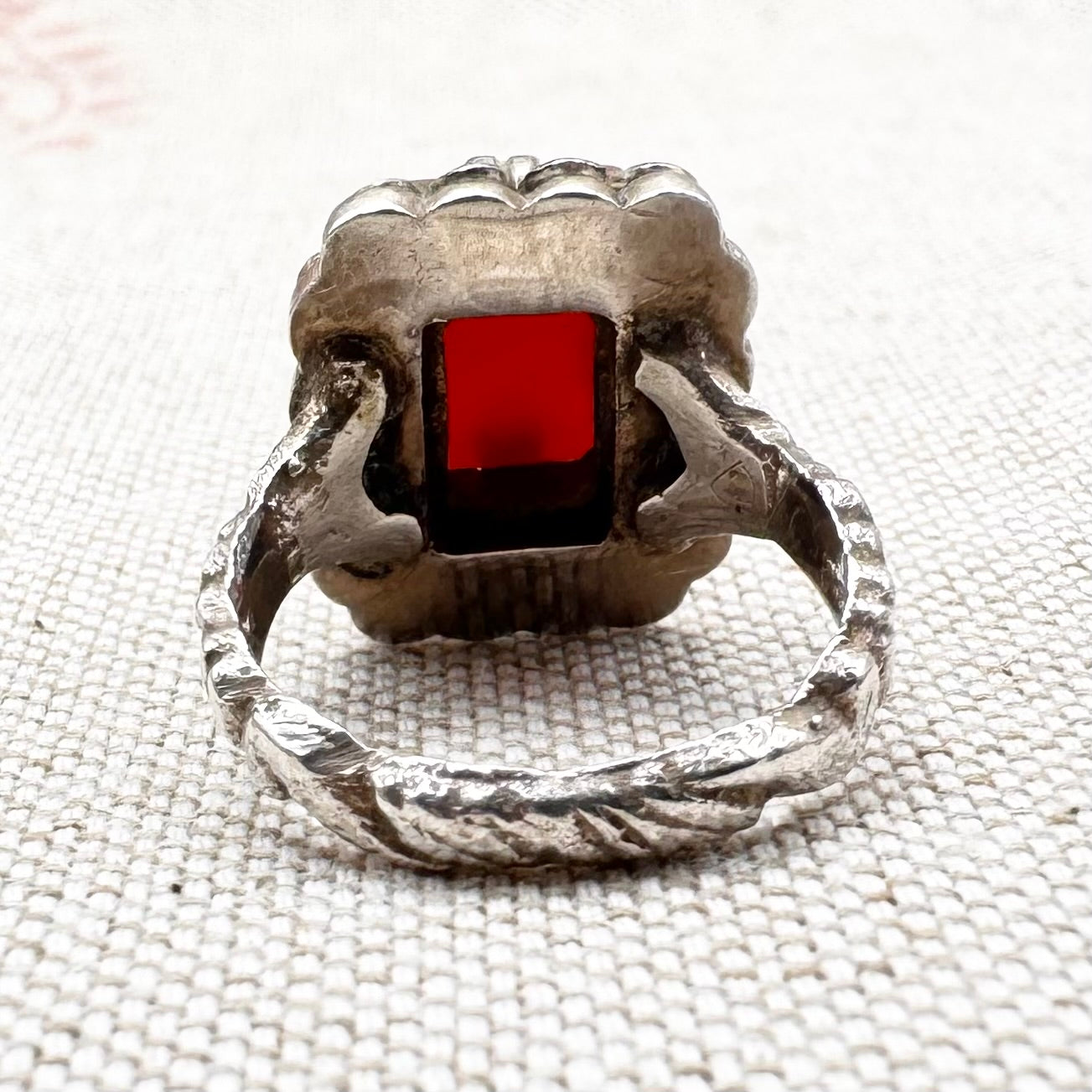 Carnelian and turquoise vintage ring, size J/4.5