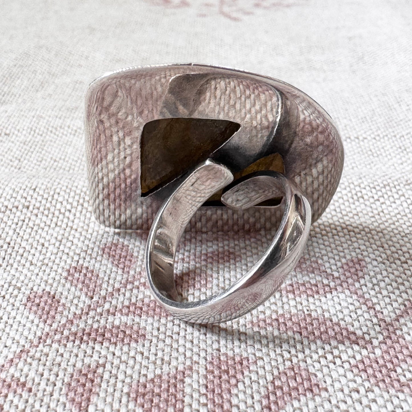 Triangular labradorite statement ring, size L.5/6 (adjustable)