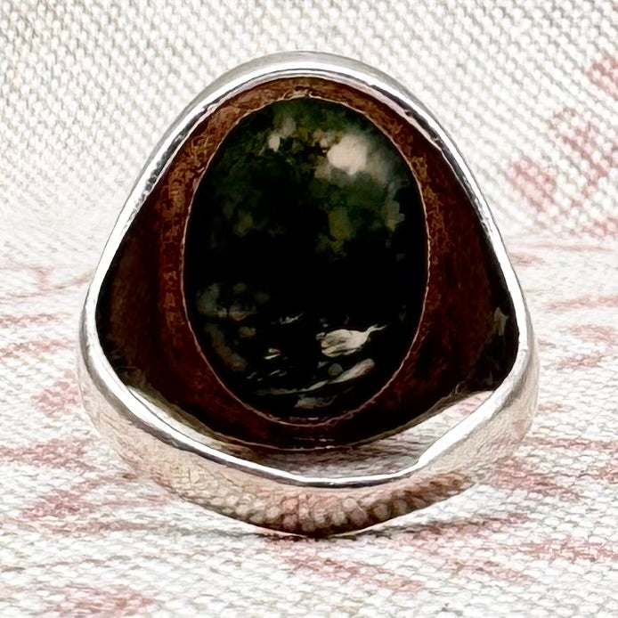 Moss agate ring, Sheffield 1976, size O/7