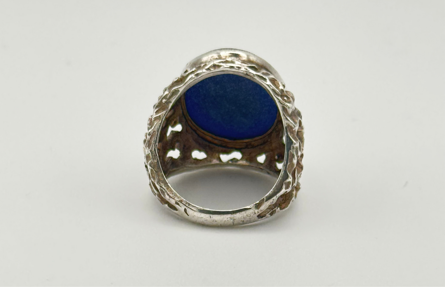 Vintage hallmarked ring with unique muted blue stone, size K.5/5.5