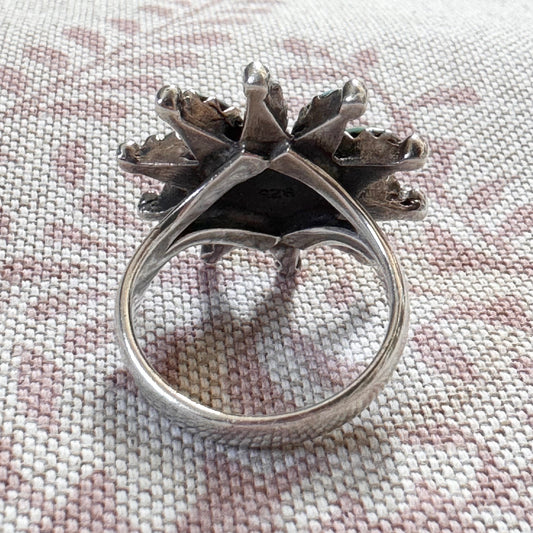 Turquoise ring in starburst floral design, size P (US 7.5)