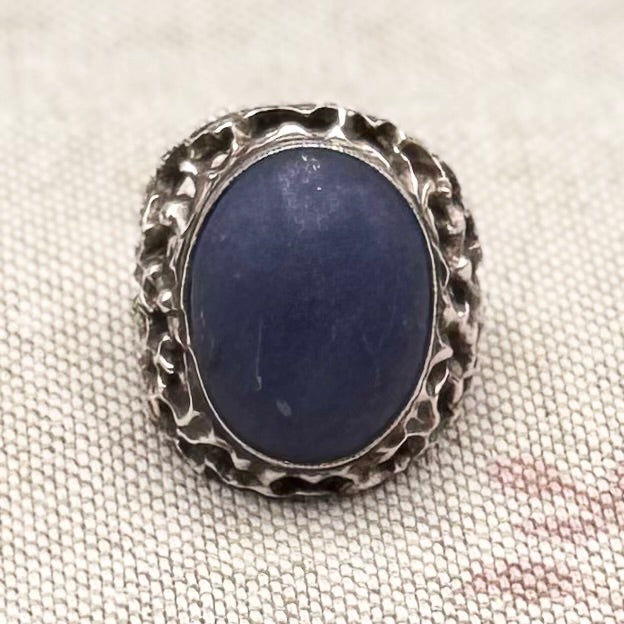 Vintage hallmarked ring with unique muted blue stone, size K.5/5.5