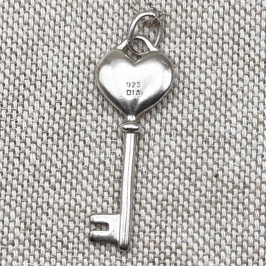 Silver heart key necklace