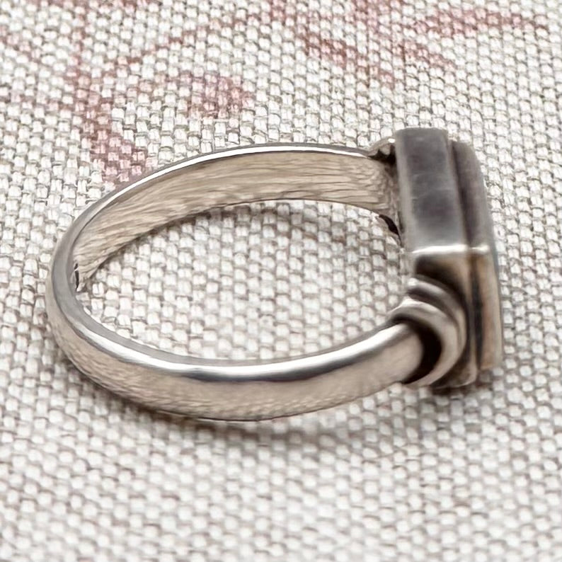 Silver & turquoise rectangular ring, size O/7