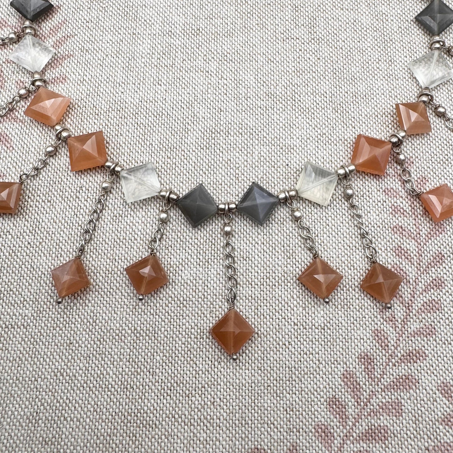 Pyramid-cut quartz fringe necklace
