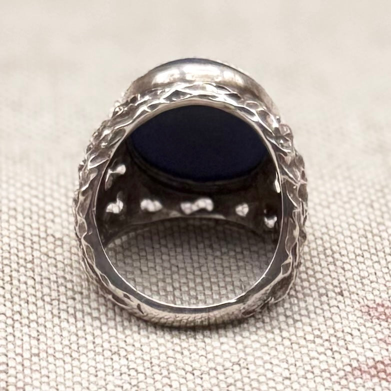 Vintage hallmarked ring with unique muted blue stone, size K.5/5.5