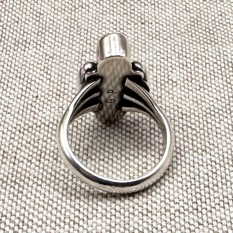 Boho turquoise & coral ring, size L.5/6