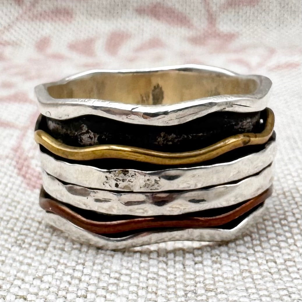 Spinner ring with brass & copper bands, size R/8.5