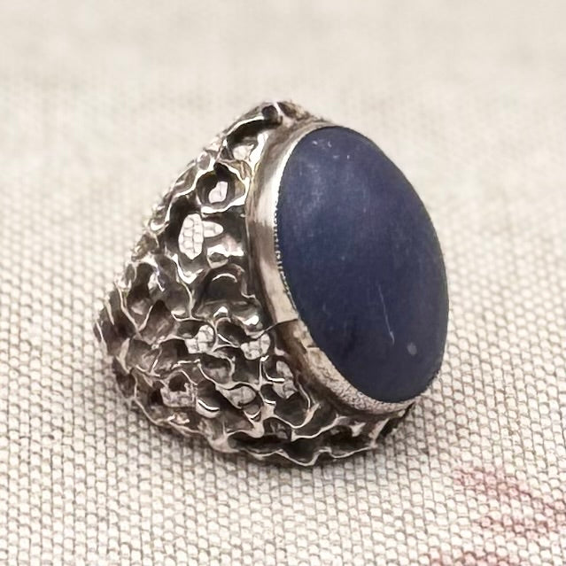 Vintage hallmarked ring with unique muted blue stone, size K.5/5.5