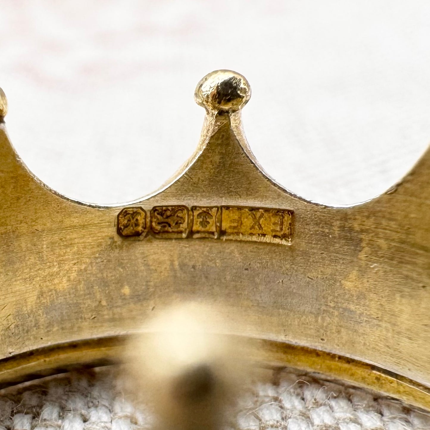 Handcrafted crown ring – silver with turquoise & golden highlights, hallmarked Birmingham 1997, size M/6
