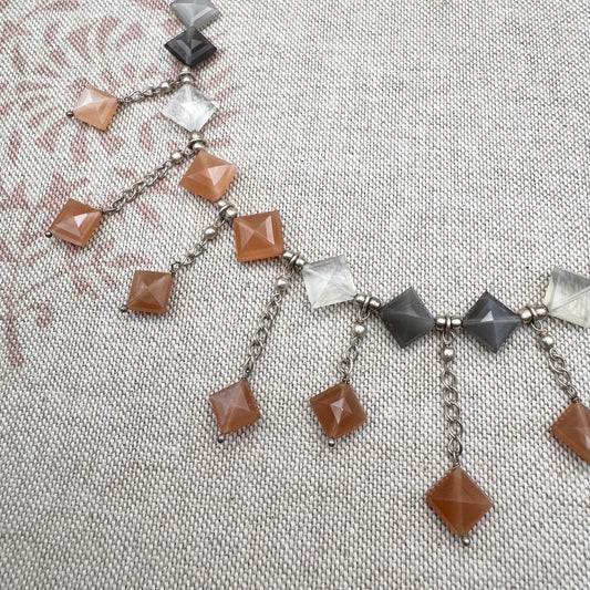 Pyramid-cut quartz fringe necklace