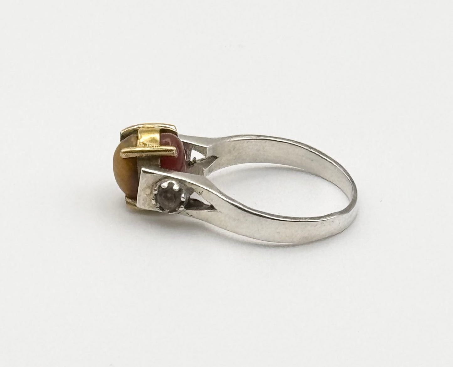 Spinner ring with carnelian and tiger eye, size S/9