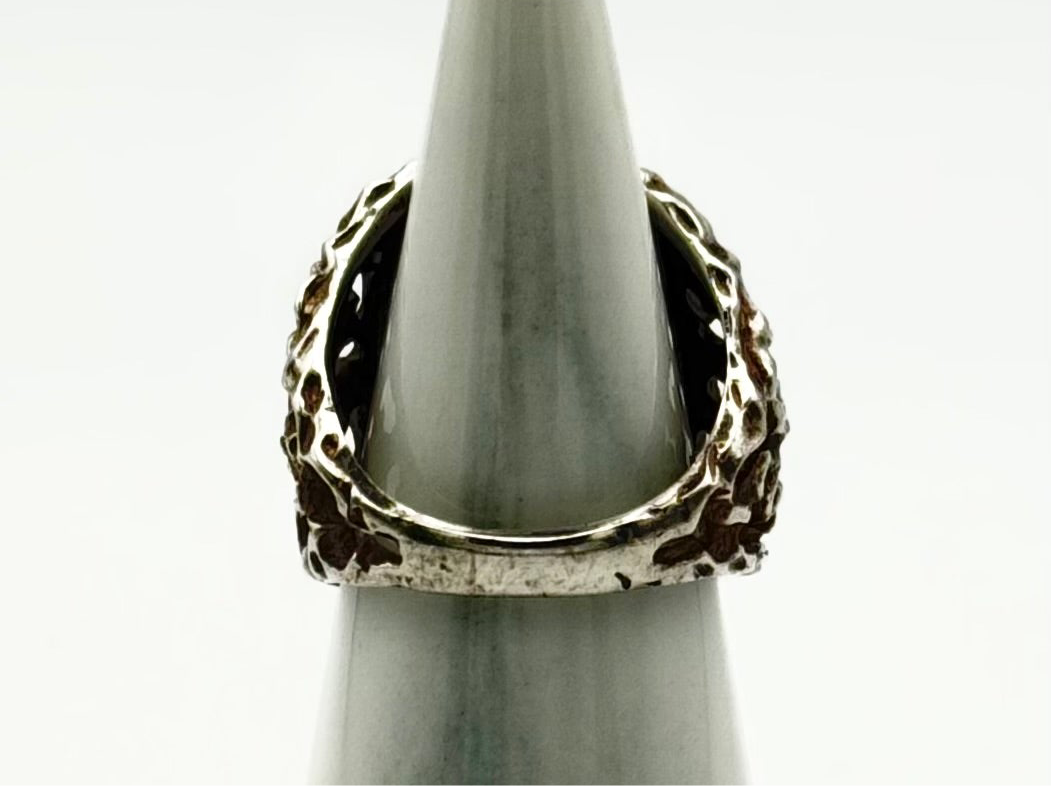 Vintage hallmarked ring with unique muted blue stone, size K.5/5.5