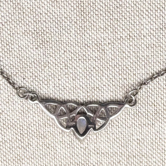 Celtic knot necklace – rainbow moonstone