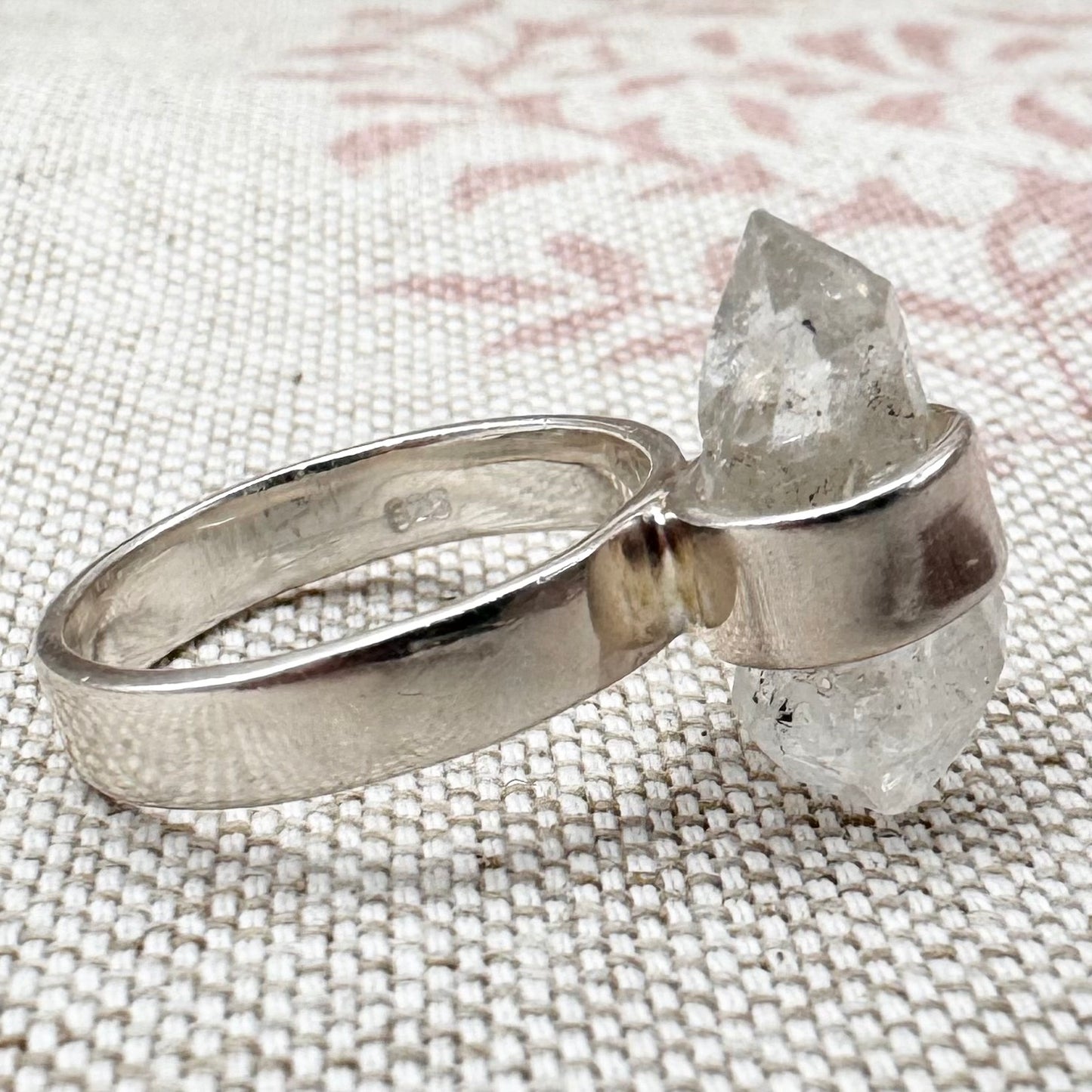 Herkimer diamond quartz ring, size L/5.5