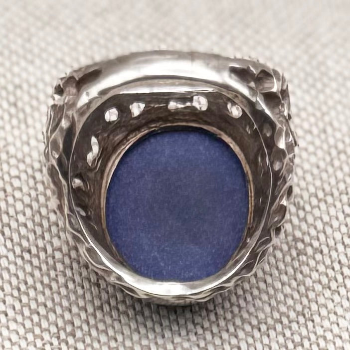Vintage hallmarked ring with unique muted blue stone, size K.5/5.5