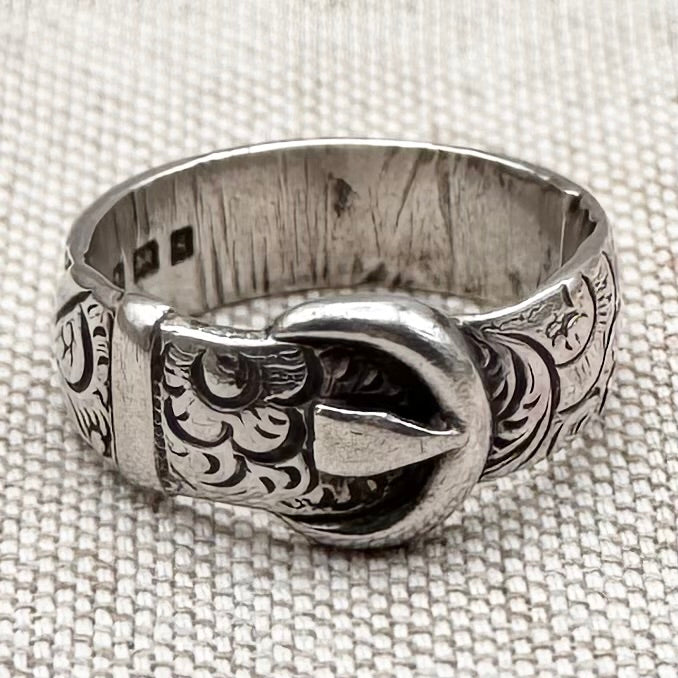 Antique Edwardian buckle ring – hallmarked Birmingham 1906, size T/9.5