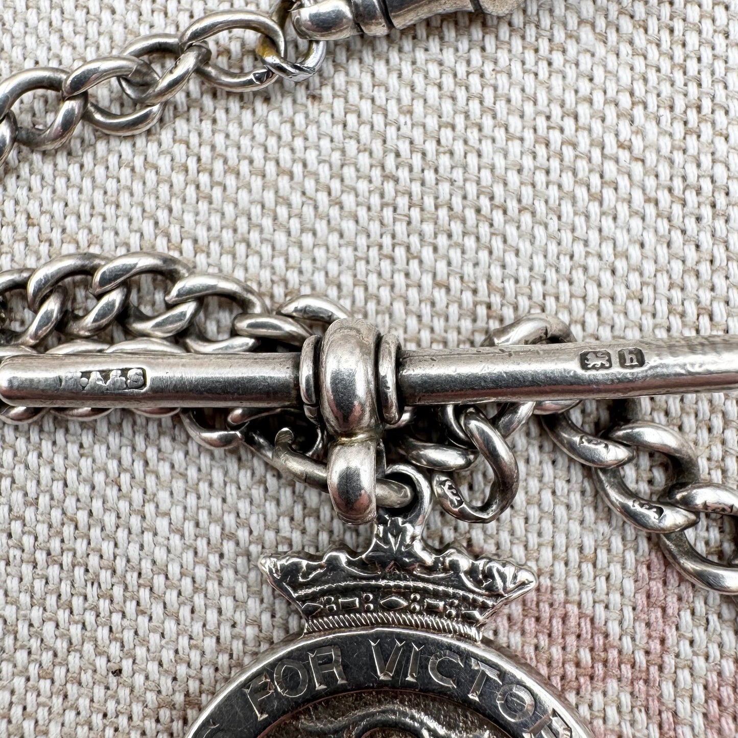 Antique Albert chain (Birmingham 1907) with WWII medallion (London 1929)