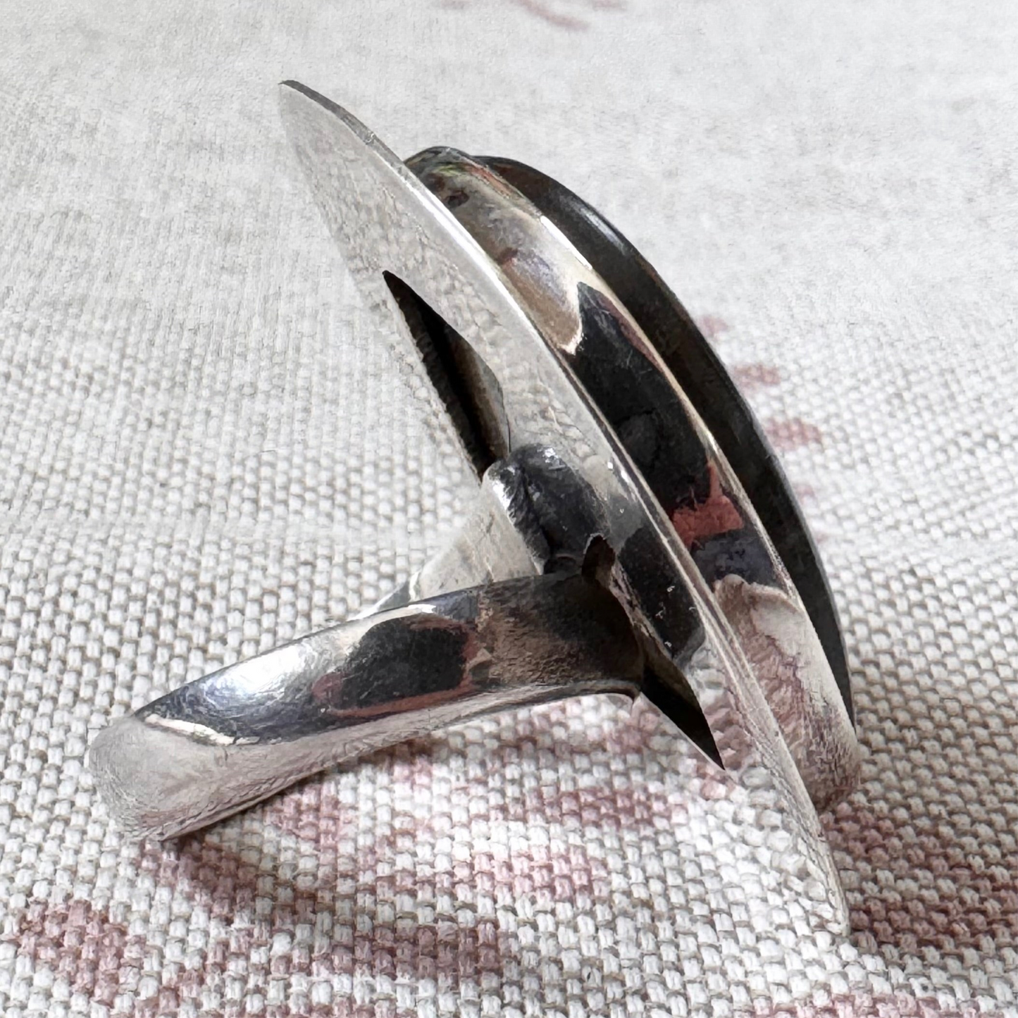 Triangular labradorite statement ring, size L.5/6 (adjustable)