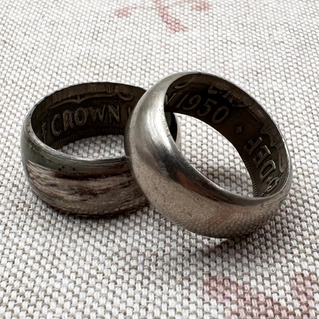 Half-crown coin rings – 1948 & 1950 coin jewellery, size N/6.5