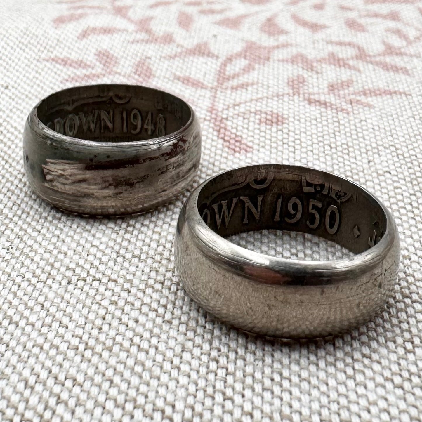 Half-crown coin rings – 1948 & 1950 coin jewellery, size N/6.5