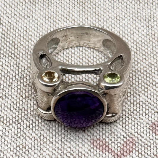 Chunky multi-stone ring, size O (US 7)