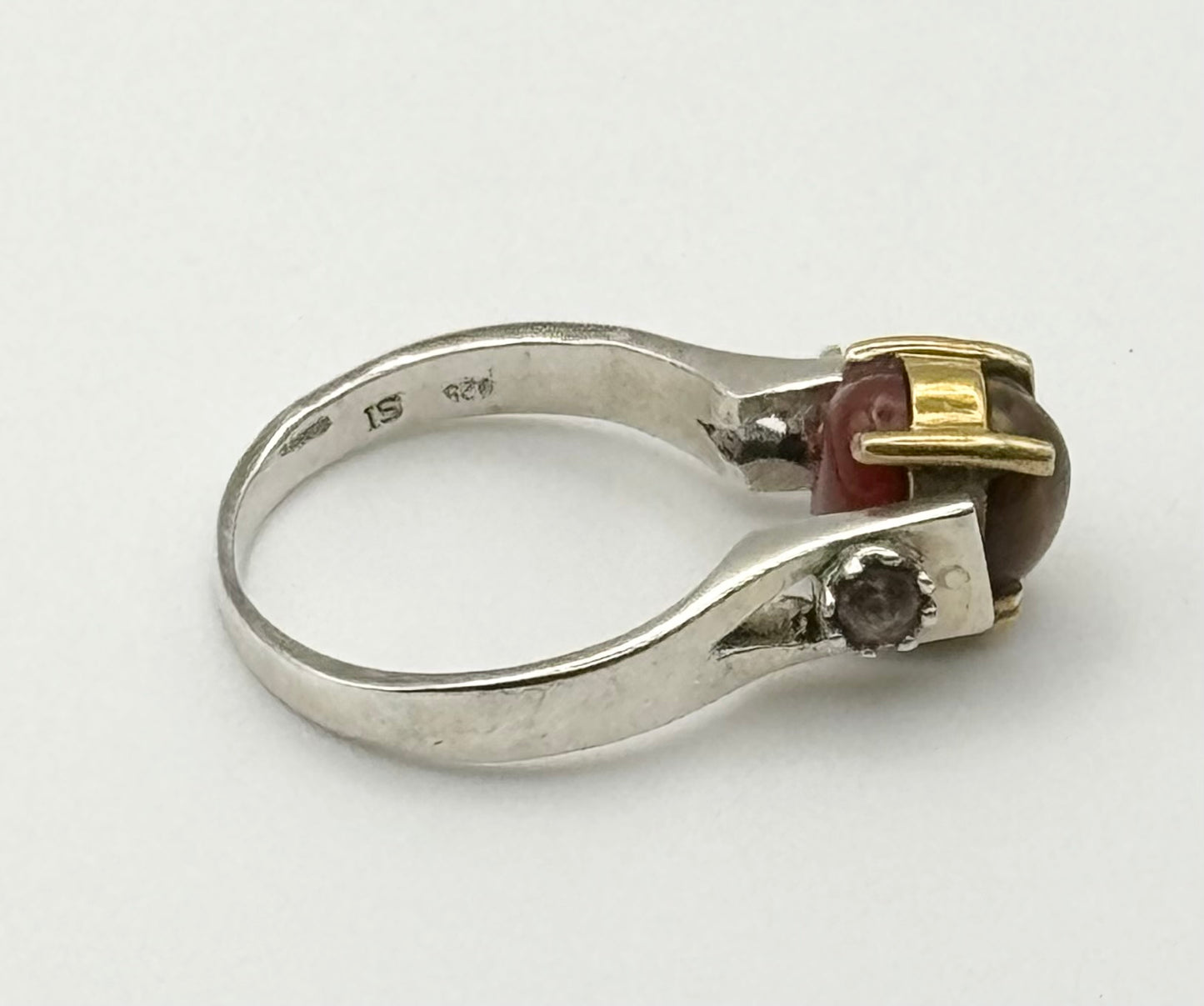 Spinner ring with carnelian and tiger eye, size S/9