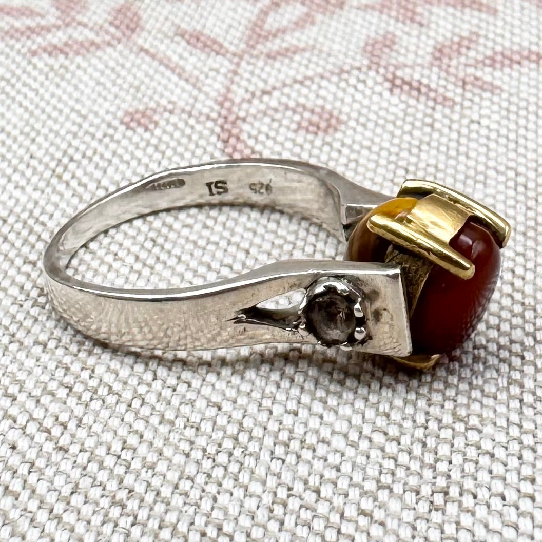 Spinner ring with carnelian and tiger eye, size S/9