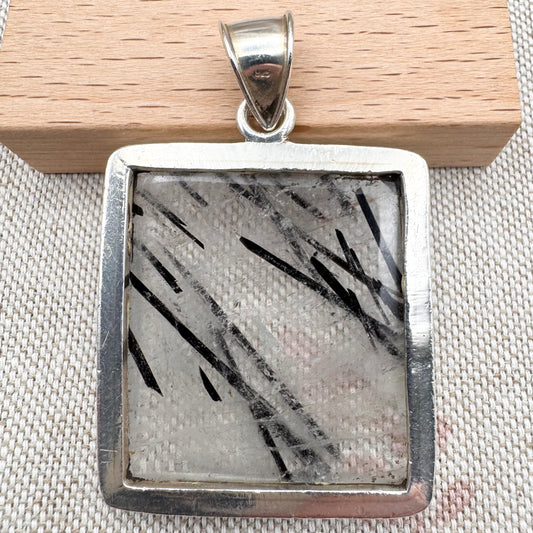 Square black rutile quartz pendant