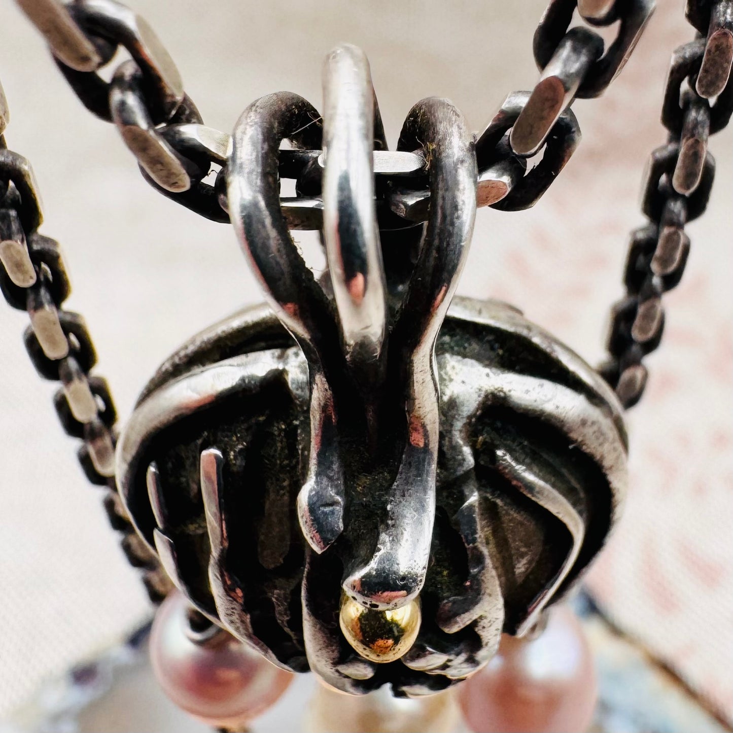 Artisan silver necklace with pearls