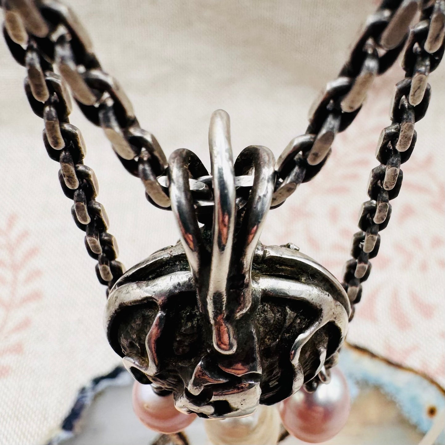 Artisan silver necklace with pearls