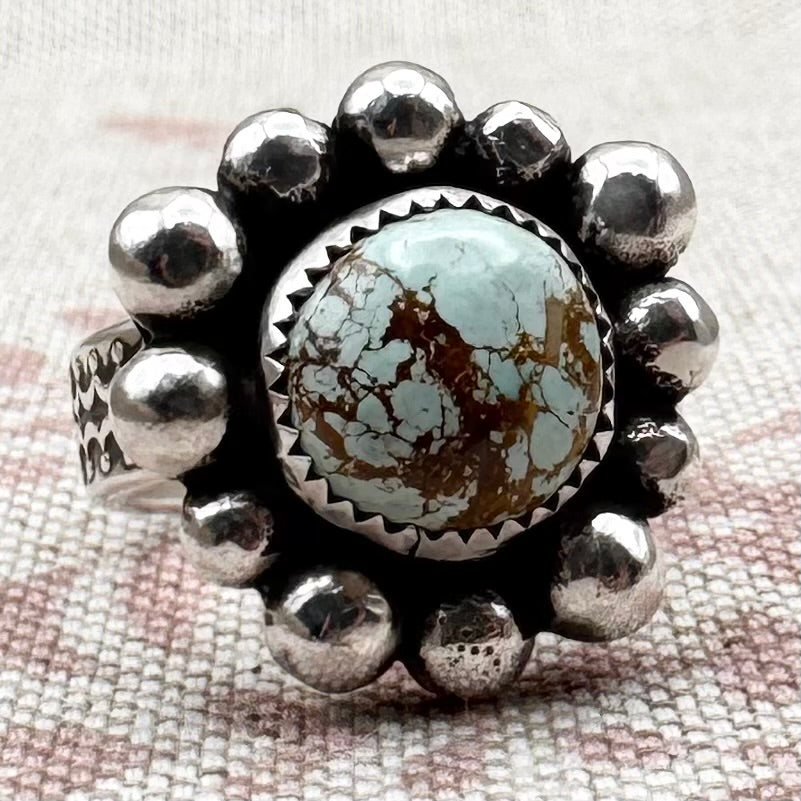Vintage silver turquoise ring – bold Navajo-style, size N.5/7