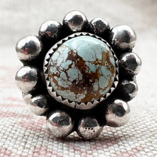 Vintage silver turquoise ring – bold Navajo-style, size N.5 (US 7)