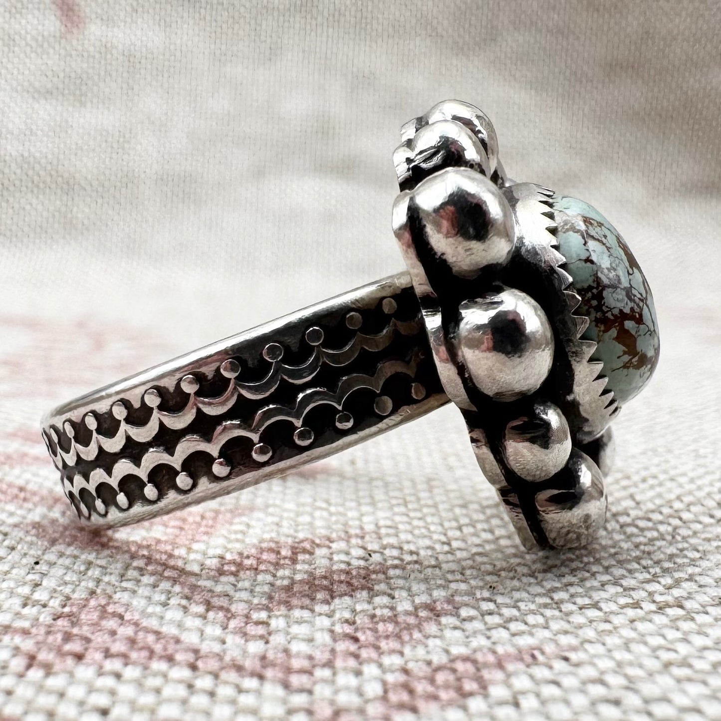 Vintage silver turquoise ring – bold Navajo-style, size N.5/7
