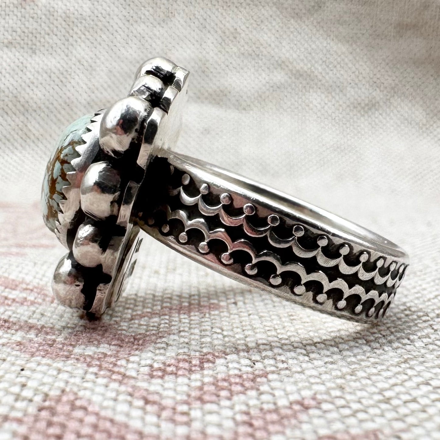 Vintage silver turquoise ring – bold Navajo-style, size N.5/7
